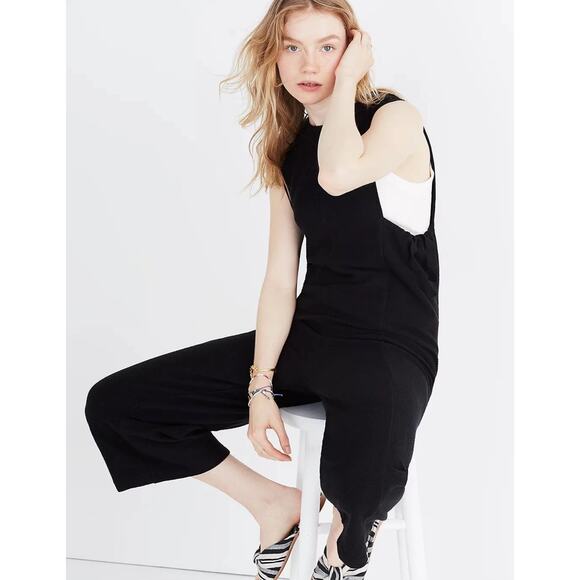 Madewell Side-Bow Textured Jumpsuit Black 100% Cotton Women’s XL Minimalist - Picture 3 of 14
